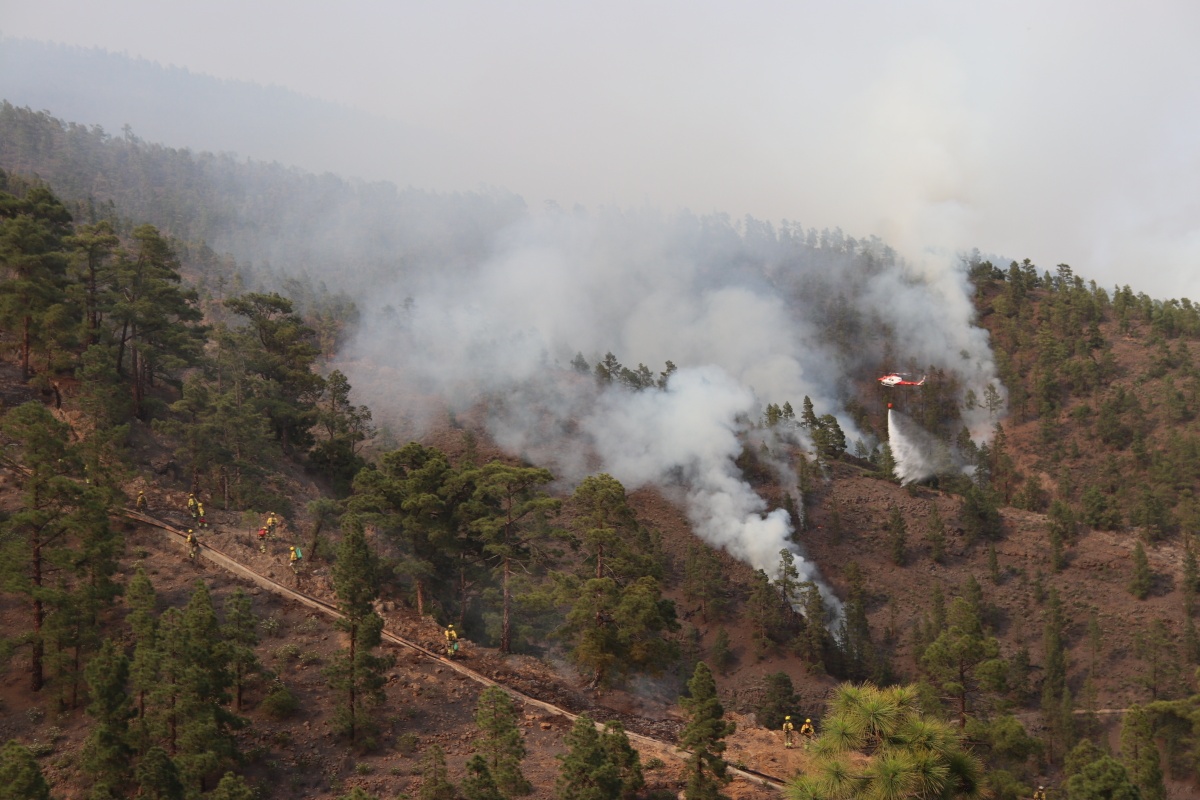 Imagen de las labores de extinción durante el incendio forestal de Arico, capturada por el equipo de Innovatica